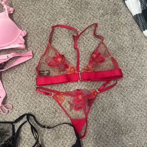 Honey Birdette Vibrant Red and Pink Lace Bra Set